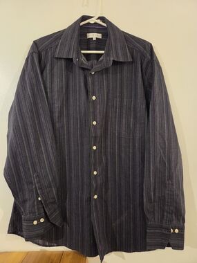 bill blass Black Shirt with Purple Pinstripes